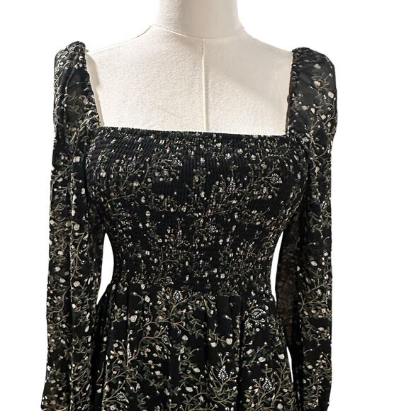 O.P.T. Black Floral Smocked Maxi Dress Whimsigoth Fairy Cottagecore Med Womens - Picture 2 of 14